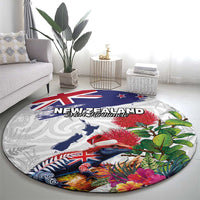 New Zealand Christmas Round Carpet Meri Kirihimete-Tuatara and Pohutukawa White Color LT03 - Polynesian Pride