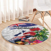 New Zealand Christmas Round Carpet Meri Kirihimete-Tuatara and Pohutukawa White Color LT03 - Polynesian Pride