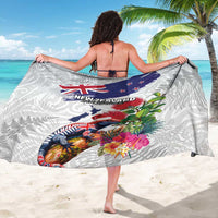New Zealand Christmas Sarong Meri Kirihimete-Tuatara and Pohutukawa White Color LT03 - Polynesian Pride