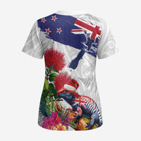 New Zealand Christmas Scrub Top Meri Kirihimete-Tuatara and Pohutukawa White Color LT03 - Polynesian Pride