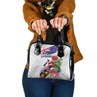 New Zealand Christmas Shoulder Handbag Meri Kirihimete-Tuatara and Pohutukawa White Color LT03 One Size White - Polynesian Pride
