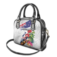 New Zealand Christmas Shoulder Handbag Meri Kirihimete-Tuatara and Pohutukawa White Color LT03 - Polynesian Pride