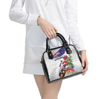 New Zealand Christmas Shoulder Handbag Meri Kirihimete-Tuatara and Pohutukawa White Color LT03 - Polynesian Pride