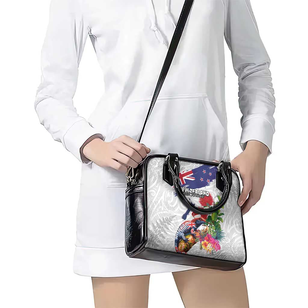 New Zealand Christmas Shoulder Handbag Meri Kirihimete-Tuatara and Pohutukawa White Color LT03 - Polynesian Pride