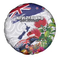 New Zealand Christmas Spare Tire Cover Meri Kirihimete-Tuatara and Pohutukawa White Color LT03 - Polynesian Pride