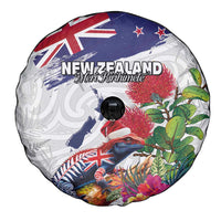 New Zealand Christmas Spare Tire Cover Meri Kirihimete-Tuatara and Pohutukawa White Color LT03 - Polynesian Pride