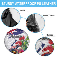 New Zealand Christmas Spare Tire Cover Meri Kirihimete-Tuatara and Pohutukawa White Color LT03 - Polynesian Pride