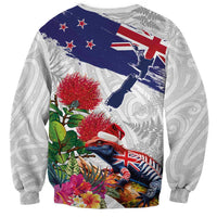 New Zealand Christmas Sweatshirt Meri Kirihimete-Tuatara and Pohutukawa White Color LT03 - Polynesian Pride