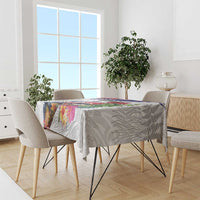 New Zealand Christmas Tablecloth Meri Kirihimete-Tuatara and Pohutukawa White Color LT03 - Polynesian Pride