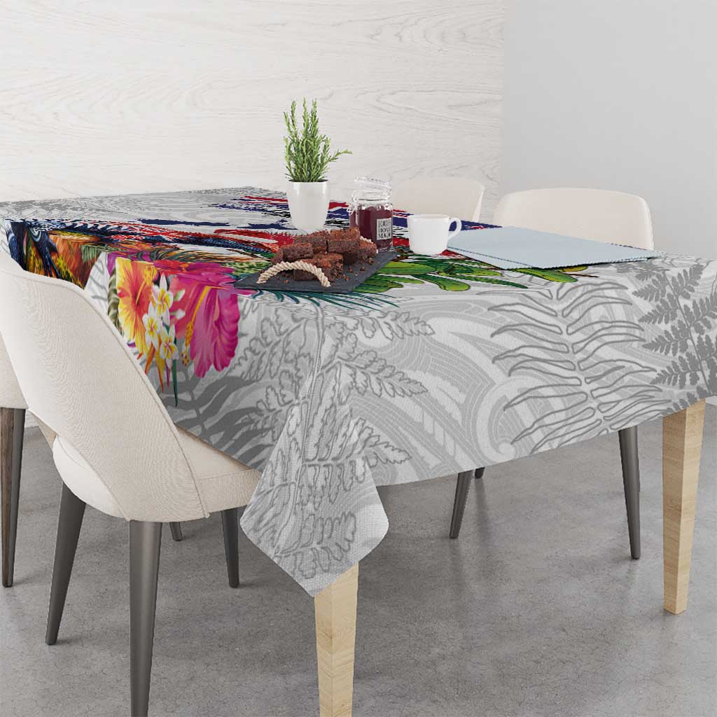 New Zealand Christmas Tablecloth Meri Kirihimete-Tuatara and Pohutukawa White Color LT03 - Polynesian Pride