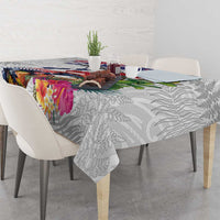 New Zealand Christmas Tablecloth Meri Kirihimete-Tuatara and Pohutukawa White Color LT03 - Polynesian Pride