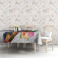 New Zealand Christmas Tablecloth Meri Kirihimete-Tuatara and Pohutukawa White Color LT03 - Polynesian Pride