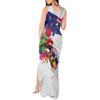 New Zealand Christmas Tank Maxi Dress Meri Kirihimete-Tuatara and Pohutukawa White Color LT03 - Polynesian Pride