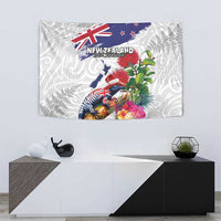 New Zealand Christmas Tapestry Meri Kirihimete-Tuatara and Pohutukawa White Color LT03 - Polynesian Pride