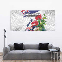 New Zealand Christmas Tapestry Meri Kirihimete-Tuatara and Pohutukawa White Color LT03 - Polynesian Pride