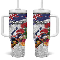 New Zealand Christmas Tumbler With Handle Meri Kirihimete-Tuatara and Pohutukawa White Color LT03 One Size: 40 oz White - Polynesian Pride