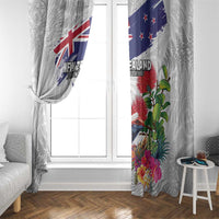 New Zealand Christmas Window Curtain Meri Kirihimete-Tuatara and Pohutukawa White Color LT03 - Polynesian Pride