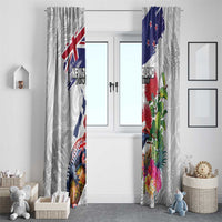 New Zealand Christmas Window Curtain Meri Kirihimete-Tuatara and Pohutukawa White Color LT03 - Polynesian Pride