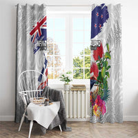 New Zealand Christmas Window Curtain Meri Kirihimete-Tuatara and Pohutukawa White Color LT03 - Polynesian Pride