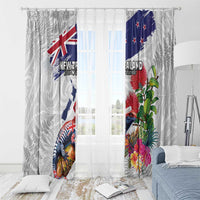 New Zealand Christmas Window Curtain Meri Kirihimete-Tuatara and Pohutukawa White Color LT03 - Polynesian Pride