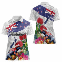 New Zealand Christmas Women Polo Shirt Meri Kirihimete-Tuatara and Pohutukawa White Color LT03 - Polynesian Pride