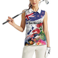 New Zealand Christmas Women Sleeveless Polo Shirt Meri Kirihimete-Tuatara and Pohutukawa White Color LT03 - Polynesian Pride