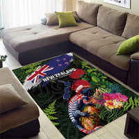 New Zealand Christmas Area Rug Meri Kirihimete-Tuatara and Pohutukawa Black Color
