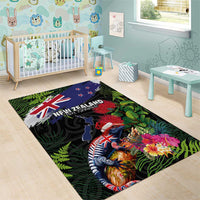 New Zealand Christmas Area Rug Meri Kirihimete-Tuatara and Pohutukawa Black Color