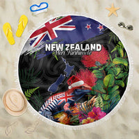 New Zealand Christmas Beach Blanket Meri Kirihimete-Tuatara and Pohutukawa Black Color LT03 One Size 150cm Black - Polynesian Pride