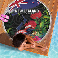 New Zealand Christmas Beach Blanket Meri Kirihimete-Tuatara and Pohutukawa Black Color LT03 - Polynesian Pride