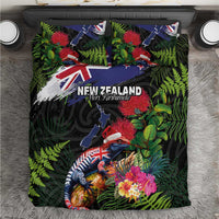 New Zealand Christmas Bedding Set Meri Kirihimete-Tuatara and Pohutukawa Black Color LT03 Black - Polynesian Pride