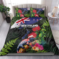 New Zealand Christmas Bedding Set Meri Kirihimete-Tuatara and Pohutukawa Black Color LT03 - Polynesian Pride