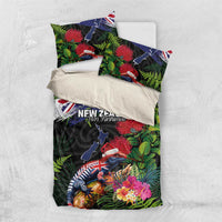 New Zealand Christmas Bedding Set Meri Kirihimete-Tuatara and Pohutukawa Black Color LT03 US Twin 172cm x 218cm Black - Polynesian Pride