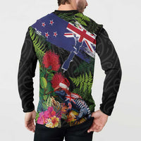 New Zealand Christmas Button Sweatshirt Meri Kirihimete-Tuatara and Pohutukawa Black Color LT03 - Polynesian Pride