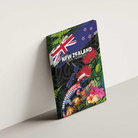 New Zealand Christmas Canvas Wall Art Meri Kirihimete-Tuatara and Pohutukawa Black Color LT03 - Polynesian Pride