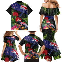 New Zealand Christmas Family Matching Mermaid Dress and Hawaiian Shirt Meri Kirihimete-Tuatara and Pohutukawa Black Color LT03 - Polynesian Pride