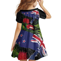 New Zealand Christmas Family Matching Off Shoulder Short Dress and Hawaiian Shirt Meri Kirihimete-Tuatara and Pohutukawa Black Color LT03 - Polynesian Pride