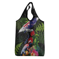 New Zealand Christmas Grocery Bag Meri Kirihimete-Tuatara and Pohutukawa Black Color LT03 - Polynesian Pride