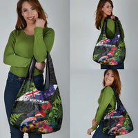 New Zealand Christmas Grocery Bag Meri Kirihimete-Tuatara and Pohutukawa Black Color LT03 - Polynesian Pride