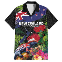 New Zealand Christmas Hawaiian Shirt Meri Kirihimete-Tuatara and Pohutukawa Black Color LT03 Black - Polynesian Pride
