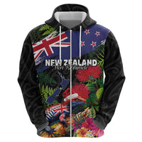 New Zealand Christmas Hoodie Meri Kirihimete-Tuatara and Pohutukawa Black Color LT03 - Polynesian Pride
