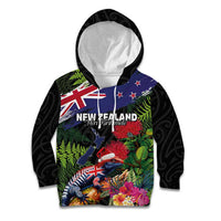 New Zealand Christmas Kid Hoodie Meri Kirihimete-Tuatara and Pohutukawa Black Color LT03 Hoodie Black - Polynesian Pride