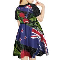 New Zealand Christmas Kid Short Sleeve Dress Meri Kirihimete-Tuatara and Pohutukawa Black Color LT03 - Polynesian Pride