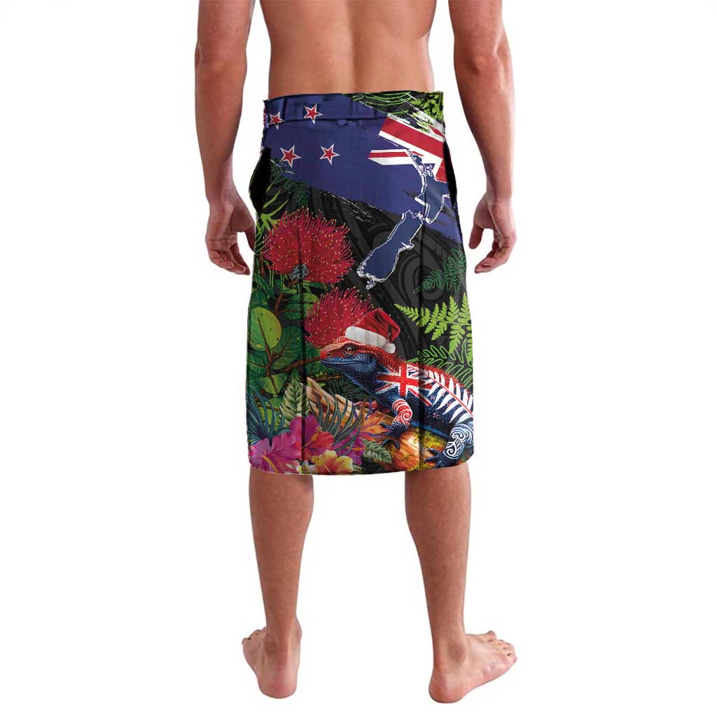 New Zealand Christmas Lavalava Meri Kirihimete-Tuatara and Pohutukawa Black Color LT03 - Polynesian Pride