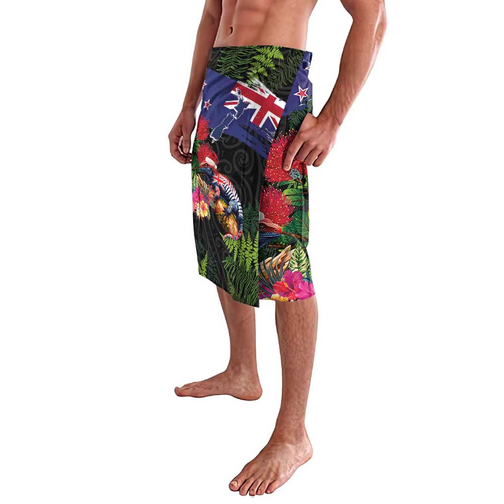 New Zealand Christmas Lavalava Meri Kirihimete-Tuatara and Pohutukawa Black Color LT03 - Polynesian Pride