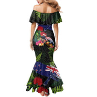 New Zealand Christmas Mermaid Dress Meri Kirihimete-Tuatara and Pohutukawa Black Color LT03 - Polynesian Pride