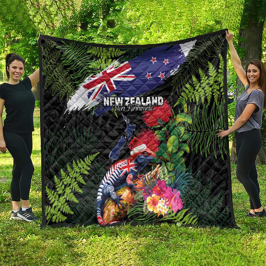 New Zealand Christmas Quilt Meri Kirihimete-Tuatara and Pohutukawa Black Color LT03 - Polynesian Pride