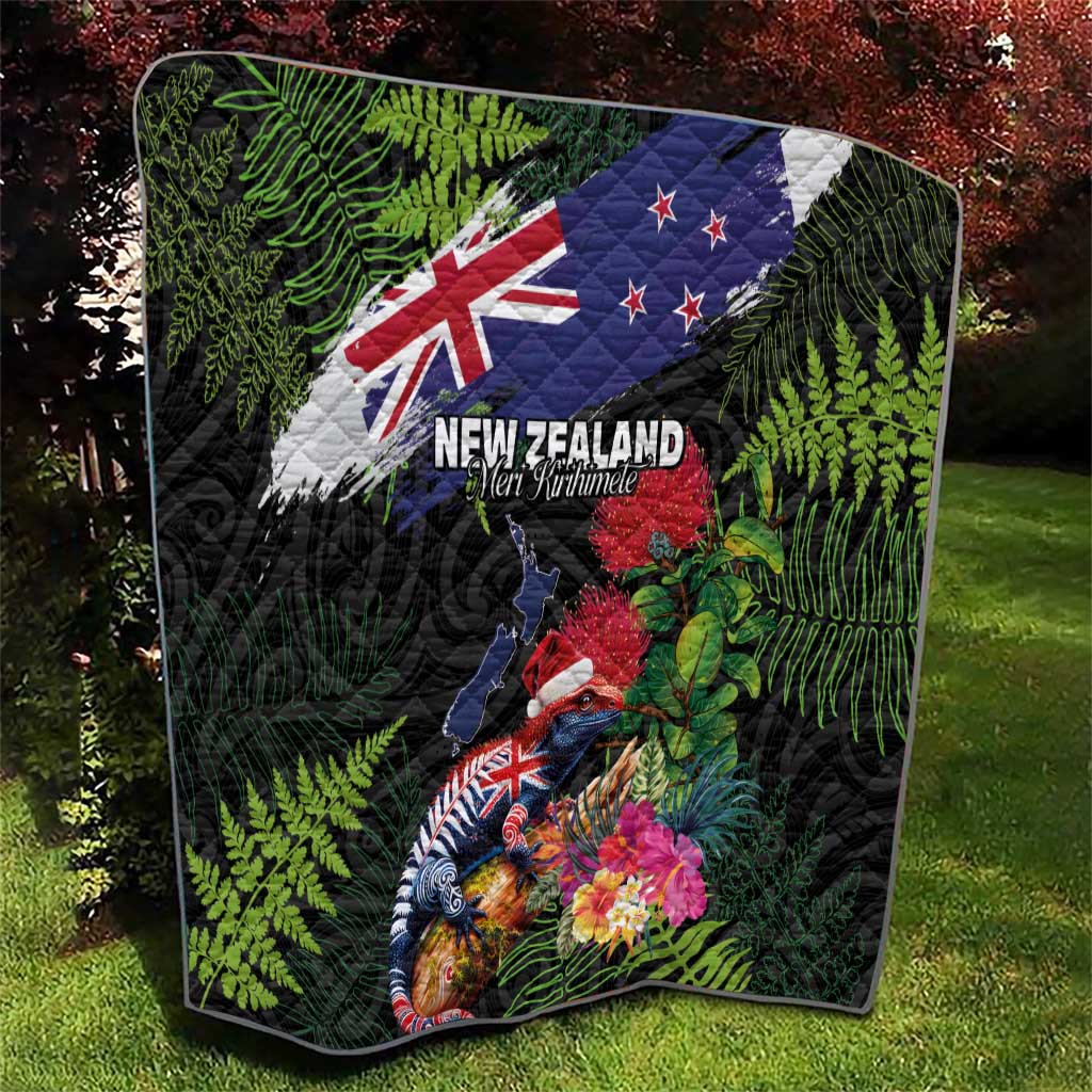 New Zealand Christmas Quilt Meri Kirihimete-Tuatara and Pohutukawa Black Color LT03 - Polynesian Pride