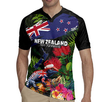 New Zealand Christmas Rugby Jersey Meri Kirihimete-Tuatara and Pohutukawa Black Color LT03 - Polynesian Pride