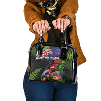 New Zealand Christmas Shoulder Handbag Meri Kirihimete-Tuatara and Pohutukawa Black Color LT03 One Size Black - Polynesian Pride